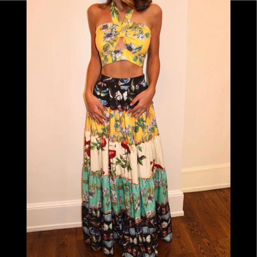 NWOT 2pc.  Floral Halter Cropped Top & Full Skirt
